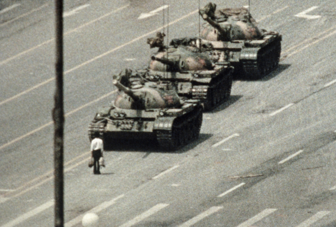 Protester Blocking Tanks Approaching Tiananmen Square